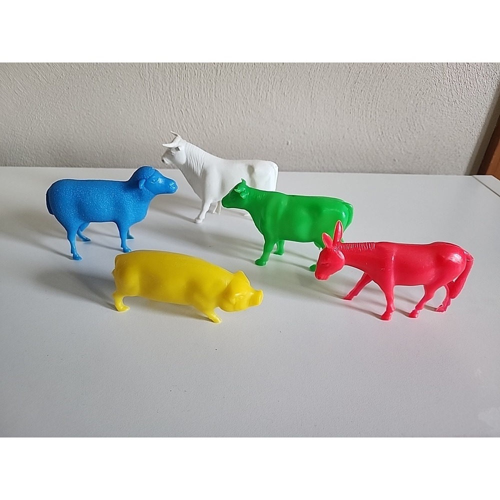 Vintage 1960's Ajax Toys Hollow Body Farm Animal LOT Cow‎ Mule Pig Bull Sheep